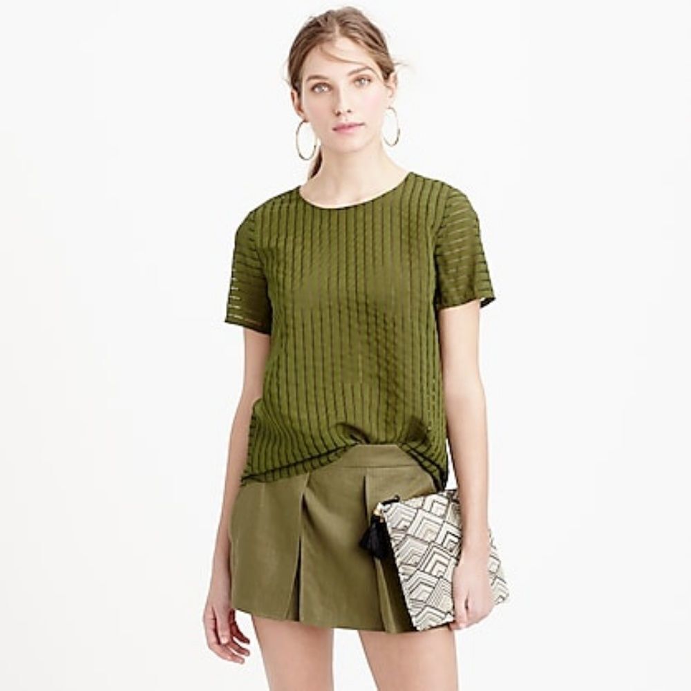 J. Crew Olive Green Shadow Stripe Top Size 0